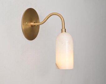 Alabaster Wall Sconce, Handcrafted Brass Wall Lamp, Modern Vintage Lighting