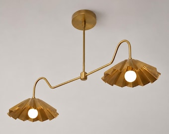 Handcrafted Brass Double Pendant Chandelier | Mid Century Modern Ceiling Light | Sculptural Dining Room Lighting