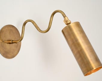 Brass Wall Sconce, Adjustable Reading Light, Mid Century Modern Bedside Lamp, Handcrafted Brass Fixture