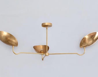3 Light Curved Shades Pendant Mid Century Modern Raw Brass Sputnik chandelier light Fixture