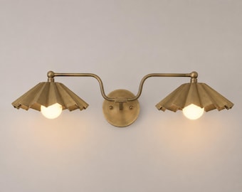 Mid Century Modern Brass Double Wall Sconce | Vanity Light | Handmade Bathroom Wall art