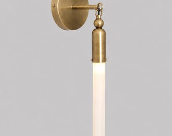 Mid Century Modern Vanity Light, Minimalist Bathroom Wall Lamp Brass Glass Tube Wall Sconce