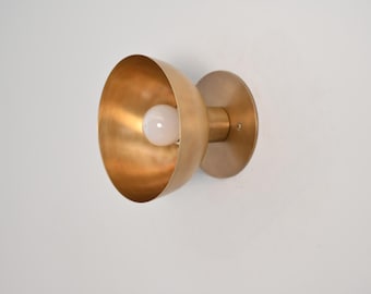 Handcrafted Raw Brass Wall Sconce | Mid-Century Modern Dome Light | Vintage Brass Lighting