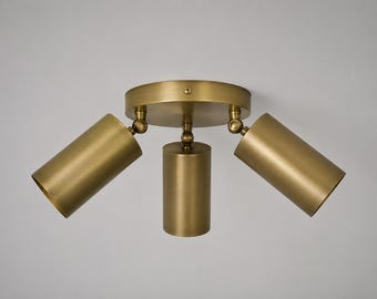 Modern Brass Ceiling Spotlight | Mid Century Modern Flush Mount Light | Adjustable Directional Ceiling Light | UL Listed