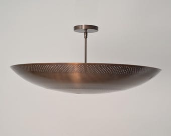 Modern Brass Pendant Light | Perforated Metal Chandelier | Mid Century Ceiling Fixture | Handcrafted Brass Lamp