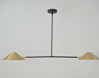 Handcrafted 2-Light Modern Ceiling Light – Mid Century Raw Brass Pendant Lamp