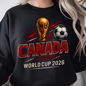 Canada World Cup 2026 soccer fan design with trophy and football