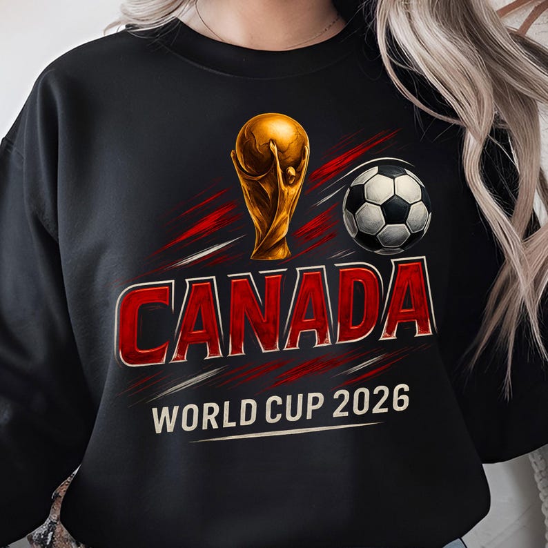 Canada World Cup 2026 soccer fan design with trophy and football