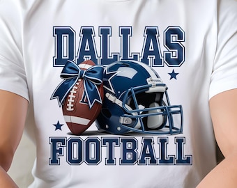 Dallas Football PNG: blauwhelm en bal met strik Game Day-sublimatieontwerp (digitale download)