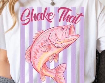 Shake That Bass PNG, Funny Retro Fishing Shirt Design, Preppy Striped (Digital Download)