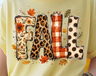 Fall PNG, Leopard Floral Plaid Autumn Leaves Shirt Design (Digital Download)