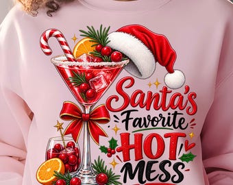 Santa’s Favorite Hot Mess PNG, Christmas Cocktail Holiday Shirt Design (Digital Download)