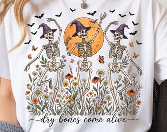 Dry Bones Come Alive Halloween PNG, Floral Spooky Skeletons, Witchy Fall (Digital Download)