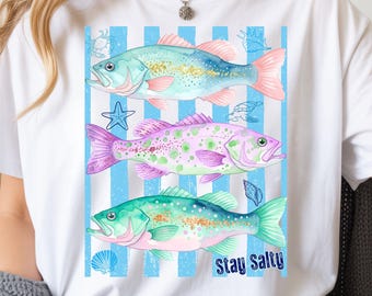 Stay Salty Fish PNG, Coastal Preppy Fishing, Summer Nautical Stripe Sea Life (Digital Download)