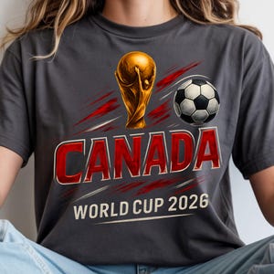 Canada football fan graphic with soccer ball and trophy