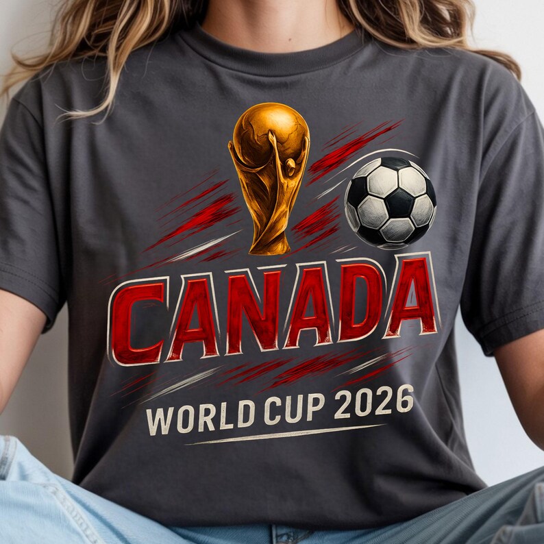 Canada football fan graphic with soccer ball and trophy
