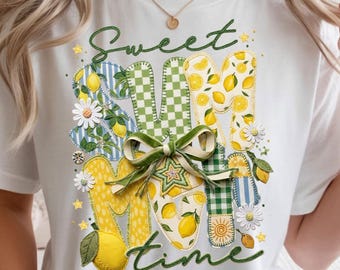 Sweet Summer Time PNG, Lemon Patchwork Bow Design (Digital Download)