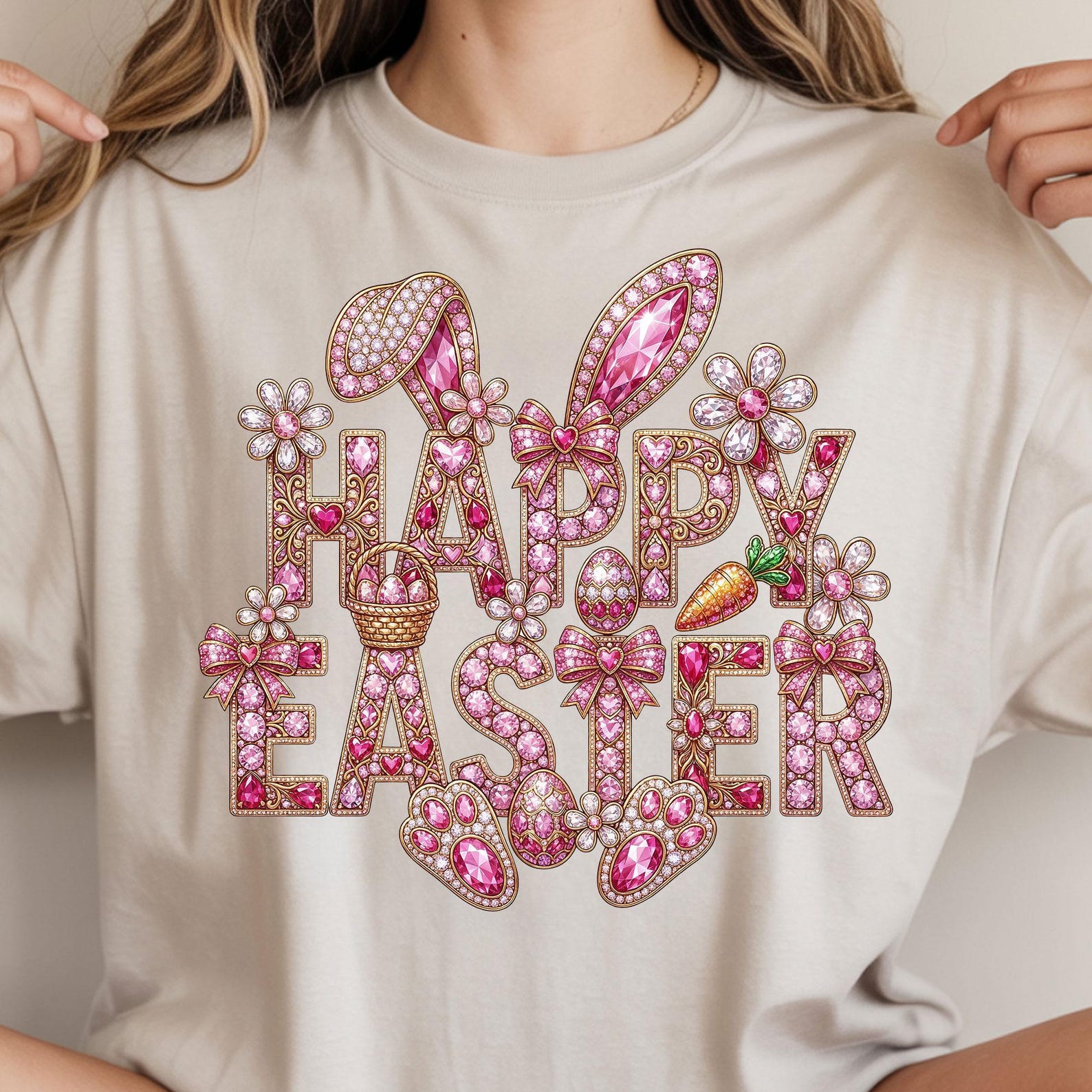 Bling Happy Easter PNG – Rhinestone Bunny Ears Sublimation (digital ...