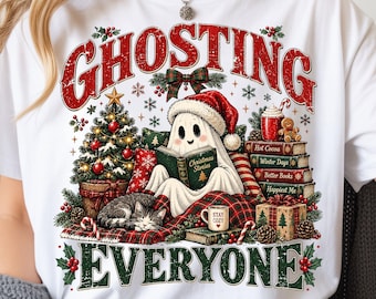 Ghost Christmas PNG, Cozy Books & Hot Cocoa, Vintage Holiday Sublimation (Digital Download)