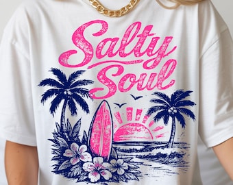 Salty Soul PNG, Beach Sunset Palm Tree Design, Summer Vacation Sublimation (Digital Download)