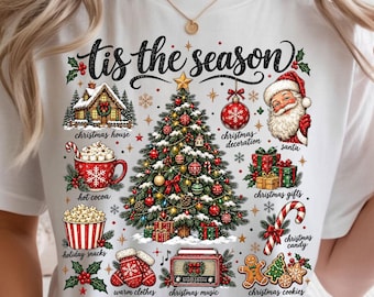 Tis the Season Christmas PNG, Vintage Holiday Design, Santa & Christmas Tree (Digital Download)