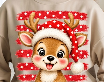 Christmas Reindeer PNG, Santa Hat Holiday Design (Digital Download)