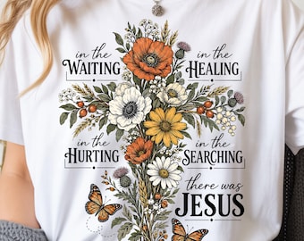 In the Waiting Jesus Floral Christian PNG, Faith Quote (Digital Download)