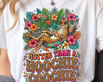 Hotter Than a Hoochie Coochie PNG, Funny Summer Floral Cheetah in Hammock (Digital Download)