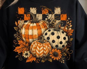 Preppy Pumpkins Trio PNG, Leopard & Checkered Pumpkins, Boho Fall Autumn (Digital Download)