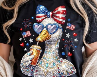 Patriotic Goose PNG, 4th of July Sparkle bling  Rhinestone, American Flag Bow (Digital Download)