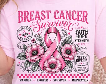 Breast Cancer Awareness Pink Ribbon Floral PNG, Survivor Fighter Design (Digital Download)