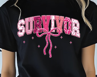 Survivor PNG, projekt sublimacji na Różową Wstążkę z okazji świadomości raka piersi, grafika na koszulce wsparcia (pobranie cyfrowe)