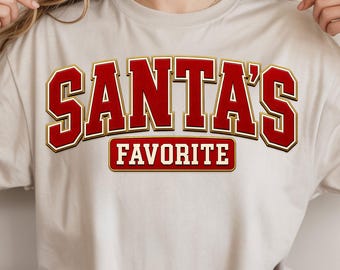 Santa’s Favorite PNG, Christmas Santa Retro Varsity Shirt Design (Digital Download)