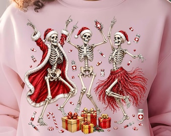 Christmas Nurse Skeleton PNG, Funny Medical Santa Holiday Shirt Design (Digital Download)