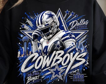 Dallas Cowboys Football PNG, Glittery Texas Western Sports Design (Digital Download)