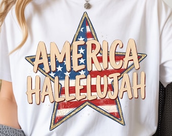 America Hallelujah PNG, Patriotic 4th of July USA Star, Retro American Flag (Digital Download)