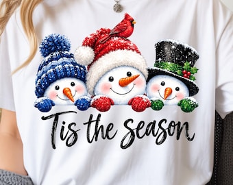 Tis the Season Snowman Trio PNG, Christmas Winter Holiday (Digital Download)
