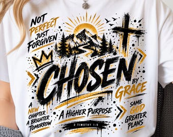 Chosen by Grace PNG, Inspirational Christian Faith Mountain Cross (Digital Download)