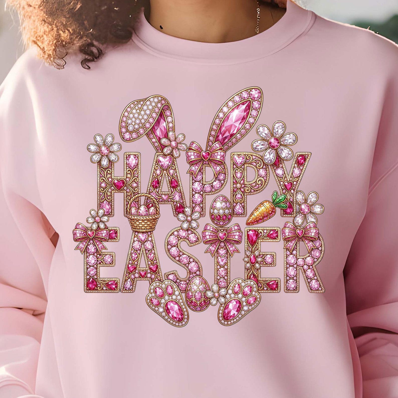 Bling Happy Easter PNG – Rhinestone Bunny Ears Sublimation (digital ...
