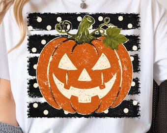 Vintage Halloween Pumpkin Ghost PNG, Spooky Polka Dots stripes Fall Retro Grunge (Digital Download)