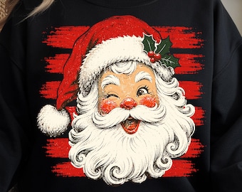 Vintage Santa Claus PNG, Brushstroke Stripes Retro Christmas Sublimation (Digital Download)