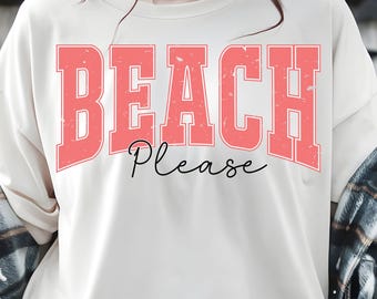 Beach Please PNG, Funny Summer Quote PNG, Retro Distressed Typography Design (Digital Download)