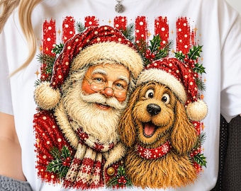 Vintage Santa Claus and Golden Retriever Christmas PNG, Holiday Sublimation (Digital Download)