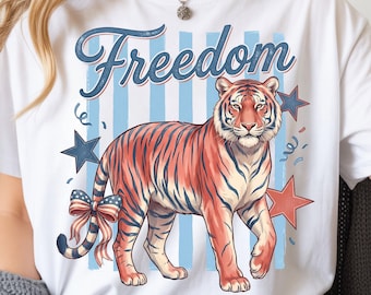 Freedom Tiger PNG, Preppy Patriotic, USA Red White Blue, 4th of July (Digital Download)