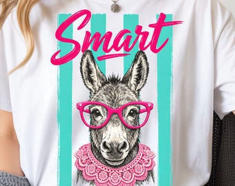 Smart Donkey PNG, Funny Animal Glasses, Sassy Farm Animal, Teal Stripe (Digital Download)