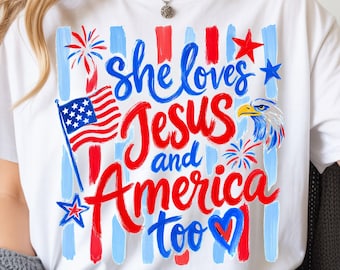 Patriotic She Loves Jesus America PNG, Retro 4th July Eagle (Digital Download)