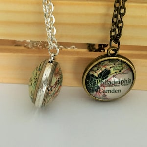 Double Sided Custom MAP Necklace / Map Pendant  / You Pick The Locations / Personalised / Vintage map Necklace / Map Jewelry / gift boxed
