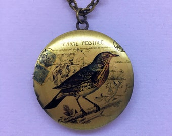 BIRD DESIGN LOCKET Pendant Necklace / Nostalgic Design Picture Locket  / Momento Keepsake necklace / Gift for Her / Gift Boxed /