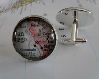 Maps Destination Cufflinks San Diego California Tijuana Mexico Groomsmen Wedding Party Fathers Dads Men