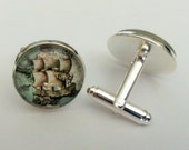 ANTIQUE SHIP Cufflinks Boat cuff links gift for him Groomsmen Gift Gift for Sailor Nautical cuff links Schooner Gift boxed